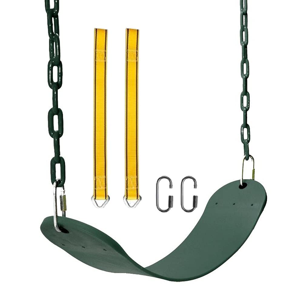 X AINGYU Swing Seat Support 660lb with 68.9 inch Anti-Rust Chains Plastic Coated 23.6 inch Tree Hanging Straps and Locking Buckles Outdoor Playground Tree Swing (Green)