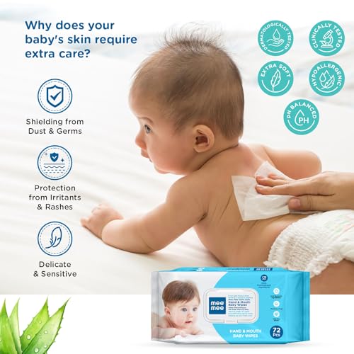 Image of Mee Mee Soft Gentle Baby Wet Wipes (72 Wipes) Pack of 2 | Infused with Aloevera and Vitamin E | Paraben & Sulfate Free | Cleansing Wipes | Wipes Combo for Babies