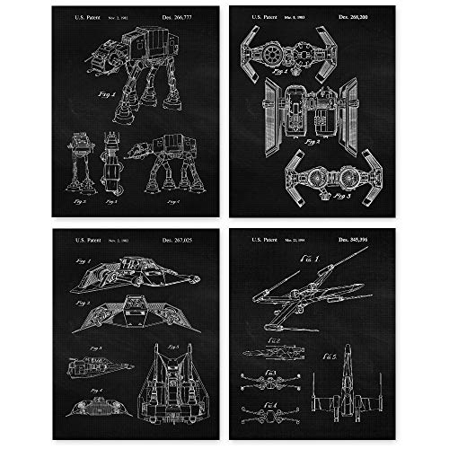 Classic Star Vessels Patent Prints, Set of 4 (11×14) Unframed Pictures, Wall Artwork Decor Items Underneath 25 for Dwelling Workplace Storage Store Studio Man Cave Scholar Instructor Comedian-Con Sci-Fi Wars Films Fan