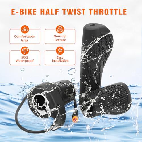 Image of Ebike Half Twist Throttle, FT76X Electric Bicycle Right Handle, Half Throttle Handle with Waterproof Plug, Ebike Modified Thumb Throttle Part for Ebike MTB Conversion Kit Parts