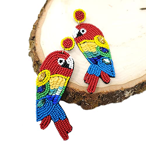 Beaded Colorful Parrot Post Earrings Handmade Parrot Earrings3