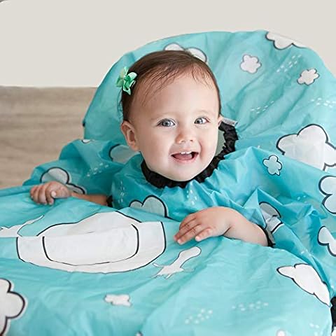 GRABEASE All Over Bib for babies and toddlers, BLW Bibs Covers baby and high chair, Place food on plate outline design Make self Feeding a Breeze for Parent and Child, Teal Cover
