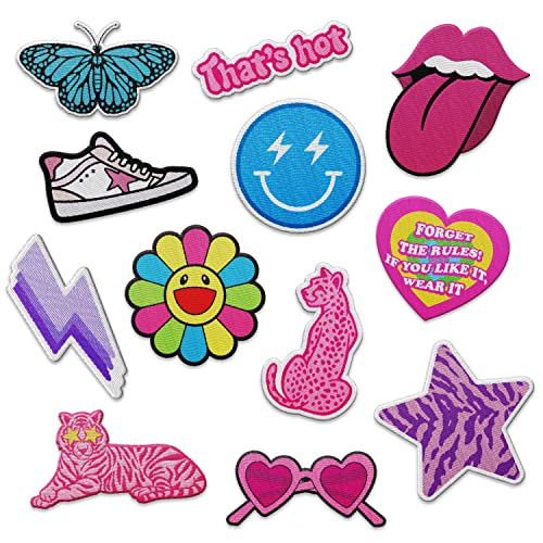 12 Iron on Preppy Patches - The Carefree Bee | Butterfly Iron on Patches for Girls Patch Jacket Iron Patches for Clothing Trendy Backpack Patches Girls Women (Iron on Patches Set 9 Preppy Patches)