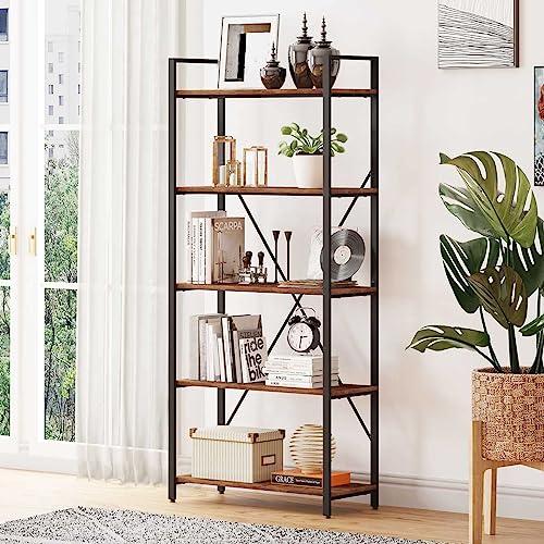 Bon Augure Industrial Bookshelf, Etagere Bookcases And Book Shelves 5 Tier, Rustic Wood And Metal Shelving Unit (Rustic Oak) #TOP3