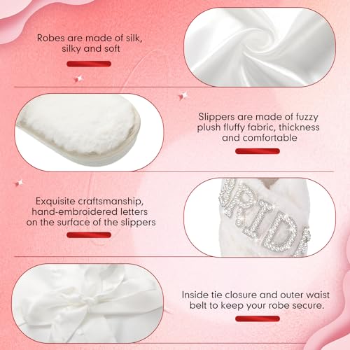 Mepase 2 Pcs Bridal Wedding Gifts Satin Bride Robe with Slippers Rhinestone Wedding Robe Slippers for Women Proposal Party3