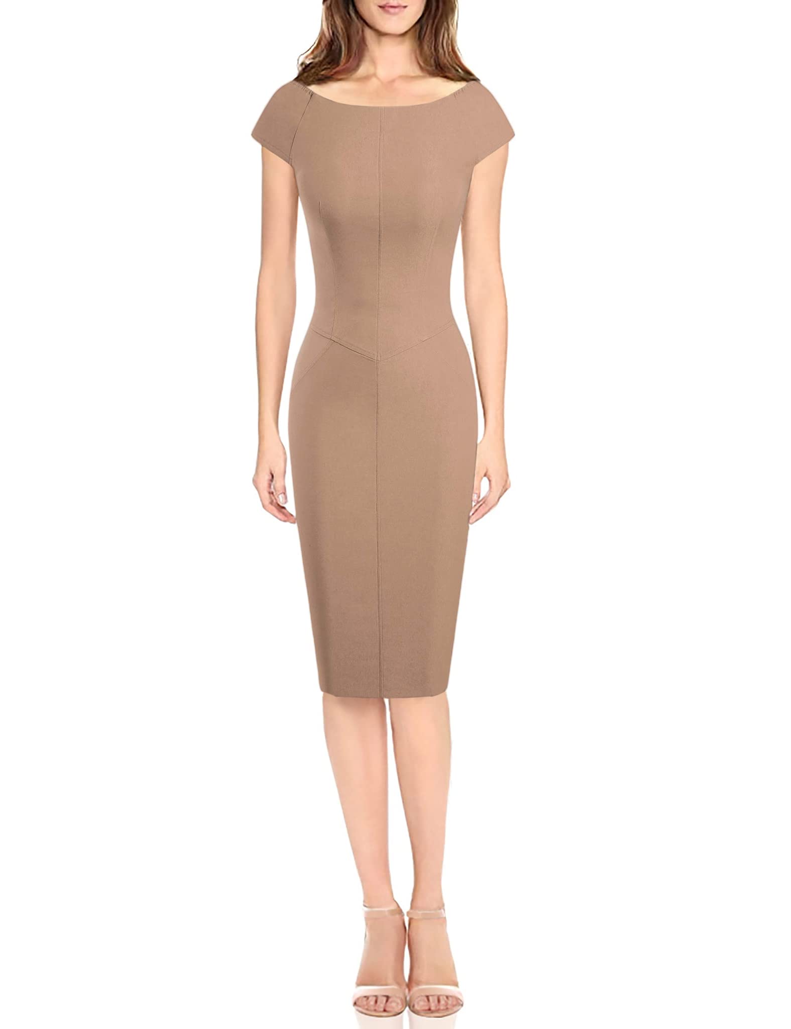 MUXXN Women's Vintage 1950s Boat Neck Sheath Cocktail Bodycon Dress