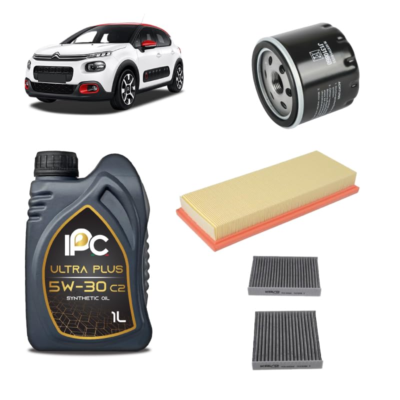 Kit tagliando 3 filtri + 4L olio 5W-30 IPC C2 compatibile con Citroen c3 iii 1.2 PURETECH 82 LPG Benzina/gasauto (gpl) 2018+