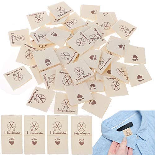 Adasea 50 PCS Made with Love Handmade Sewing Labels Handmade with Love Tags Clothing Sewing Clothes Garment Fabric Material Embroidered Ribbon Tag for Crafts Sewing Scrapbooking Clothing Decoration
