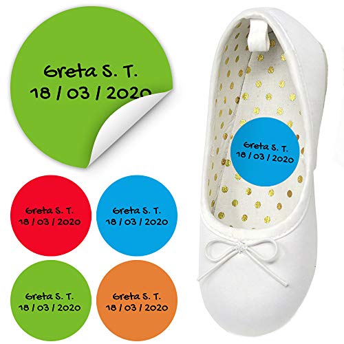 30 Etiquetas redondas personalizadas para niños - Pegatinas adhesivas para objetos, para guardería y escuela. Impermeables (Paleta 1, 30 uds)