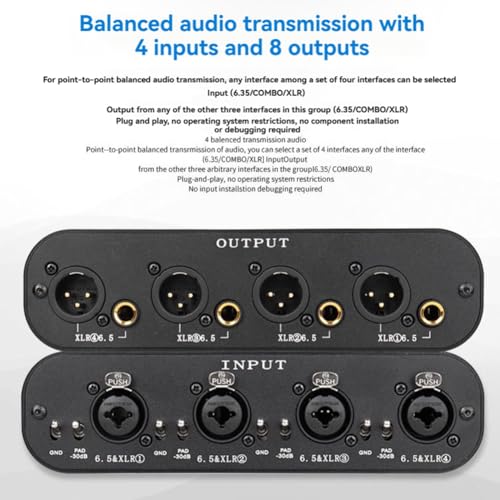 Aislador de audio de 4 canales pasivo con conexiones XLR y 6.35 para sonido limpio 6
