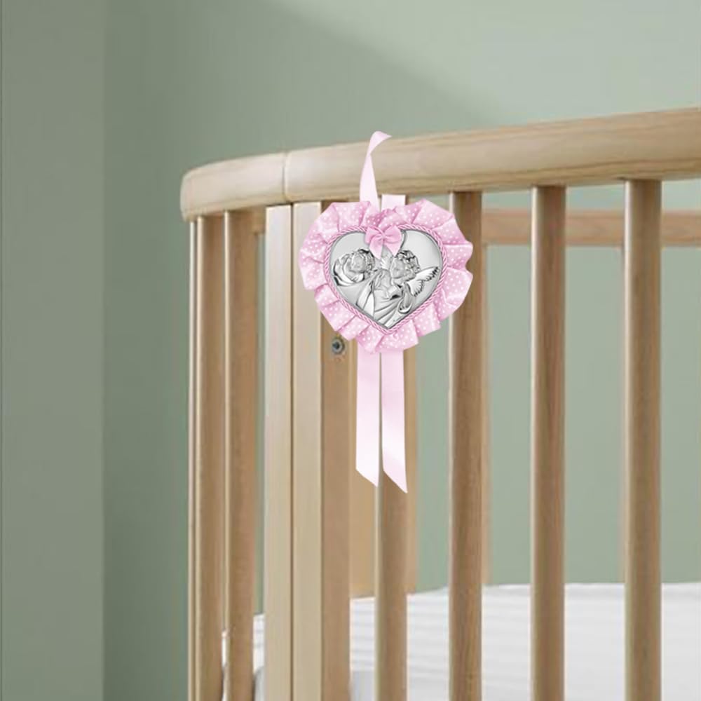 Albalù Italia Sopraculla Medaglione Cuore Angelo Lanterna Argento Rosa con Carillon Musicale e Scatola Inclusi Misura 25x12cm Made in Italy.