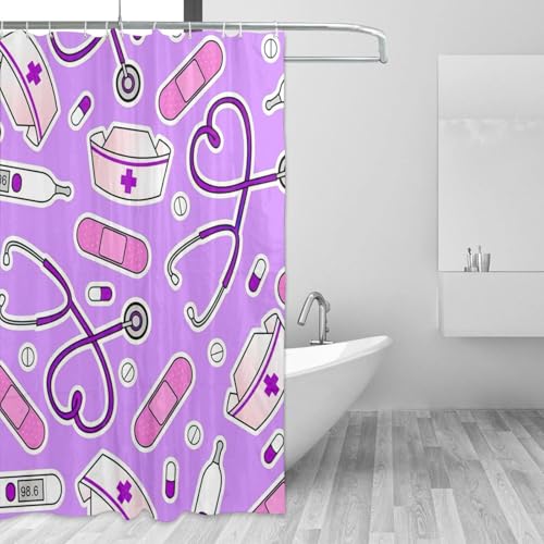 Rideau de douche violet en polyester imperméable de 183x183 cm avec boutons-pression