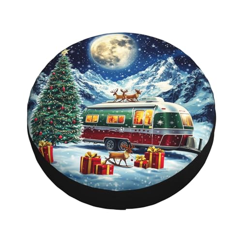 Image of Christmas Camper Spare Tire Cover Winter Weatherproof Universal Wheel Protectors Christmas New Year Wheel Covers for Rv Camper Travel Trailer SUV Truck 16 Inch Holiday Xmas Decor