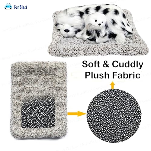 Image of FunBlast Sleeping Cute Dog with Puppy - Realistic Soft & Lifelike Pet Puppy with Bed for Car Dashboard and Home Decor, Sleeping Dog Soft Toy (White-Black)