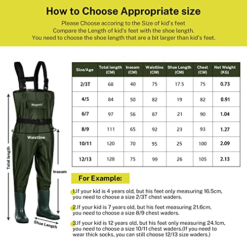 Magreel Kids Borst Stoortlopers Waterdicht Nylon/PVC Jeugd Stoortlopers met Laarzen Vissen & Jacht Stoortlopers voor Peuter & Kinderen, Jongens & Meisjes, Legergroen, Leeftijd 2-13 - Image 3