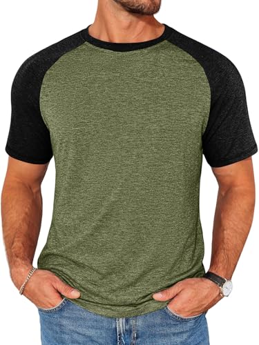 Image of Runcati Mens Casual Slim Fit T Shirts Raglan Short Sleeve Crewneck Baseball Tees Color Block Workout Fashion Shirt