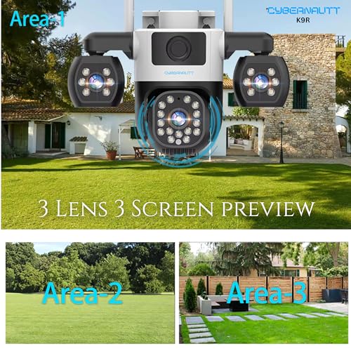 Image of XUGA K9R 9MP 3 Lens 4G Sim PTZ Outdoor CCTV Camera | Ideal for home, gym, or farm. Supports Airtel 4G SIM. Features 360-degree three-side view, night vision, and motion alarm.