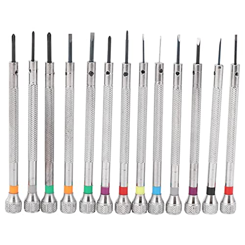 Pesfehhy 0.6Mm-2.0Mm 13Pcs Juego de Destornilladores para Relojeros Juego de Gafas Vidrio Juego de Destornilladores Planos de Ranura Assort.