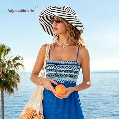 Sombrero de sol femenino con ala ancha y rayas, plegable miniatura 7