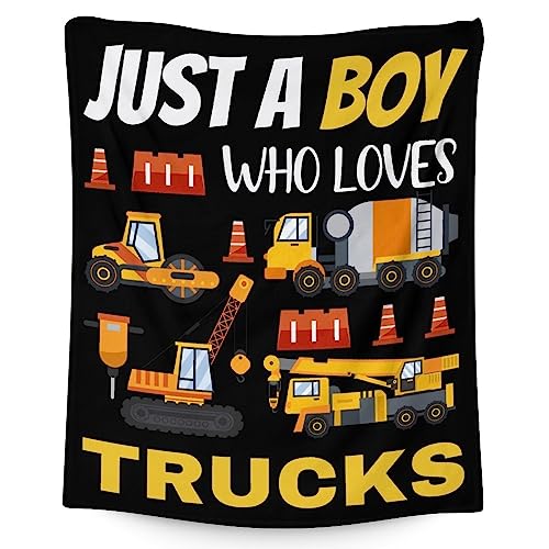 Construction Truck Blanket Gifts - 40x50 Inches Funny Throw Blanket for Boys - Black Soft Fuzzy Excavator Blankets for Bed, Couch & Living Room