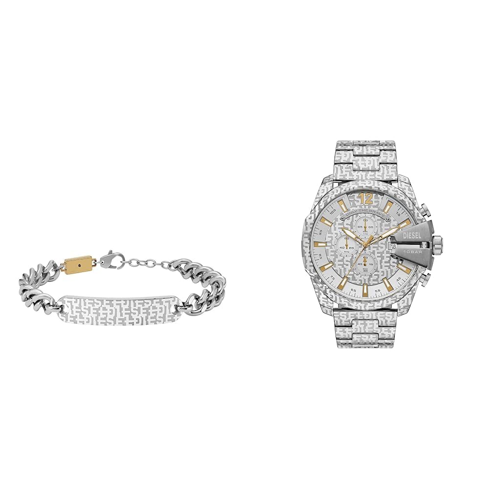 Diesel Herren-Edelstahl-Chronographenuhr und Schmuck-Set