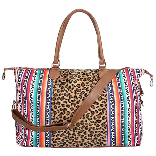 Image of Weekender Bag Duffle Bag For Women Large Travel Tote Bag Overnight Weekend Bags With Shoulder Strap Cow Leopard Atzec…