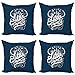 ABAKUHAUS Profitez des Petites Choses Lot de Housses de Coussin en 4 pièces, Phrase Positive curlicues, Impression Numérique Recto-Verso Moderne, 45 cm x 45 cm, Bleu Marine et Blanc