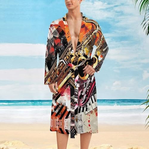 Musical Instruments Jam Session Funny Men's Robe Soft Lightweight Bathrobe Long-sleeve Spa Robes2