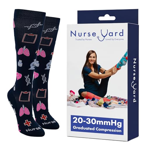 Image of Nurse Yard Compression Socks for Nurses - Women & Men - 20-30mmHg Graduated Compression, For Medical Staff, Athletes - 1 Pair