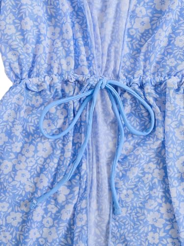 OYOANGLE Girl's 2 Piece Bikini Sets Swimwear Cute Floral Print Spaghetti Strap Swimsuits with Kimono Coverup4