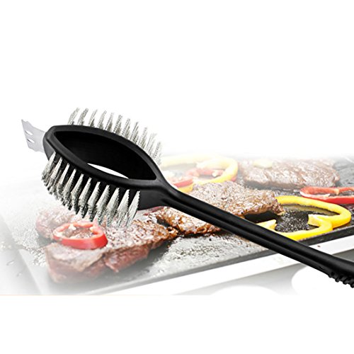 B&C.Room Grill Brush Barbecue Double Headed BBQ Cleaner Cleaning Brush Stainless Steel Wire Bristles with Scraper 17"