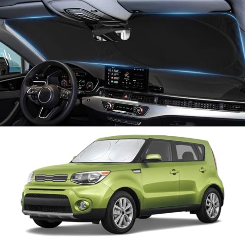 Image of Sun Shade for 2014-2019 Kia Soul Windshield Sunshade Sun Visor | Custom Fit for Soul Base Accessories Front Window Cover Retractable Protector Keep Interior Cool UV Blocker