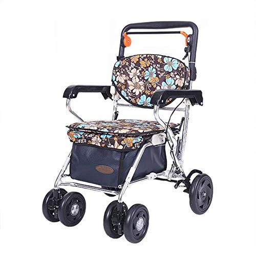 折りたたみ歩行器 歩行器 歩行器 アルミニウム合金 折りたたみ式 4輪歩行器 ウォーカー ロック可能なブレーキとキャリングケース付き 調節可能な高さ制限付き 高齢者ショッピング用モバイルエイド Thoughtful