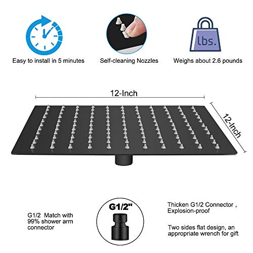 image for NearMoon Rain Shower Head with 11’’ Adjustable Extension Arm, Larg