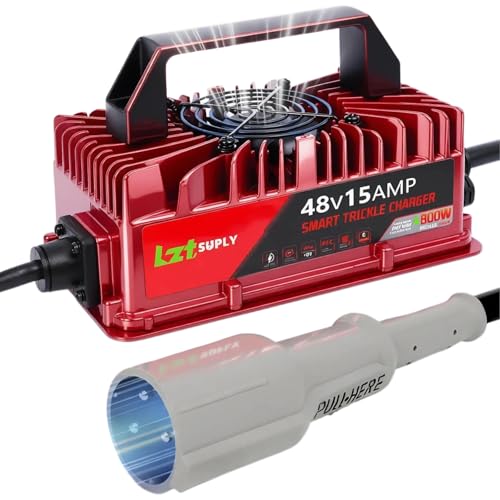 Lztsuply 48Volt 15Amp Golf Cart Charger for Club Car DS/Precedent with Upgraded 3-Pin Round Plug &16Ft Cable, IP67 Waterproof Smart Trickle Battery Charger for 48V Lead-Acid Batteries