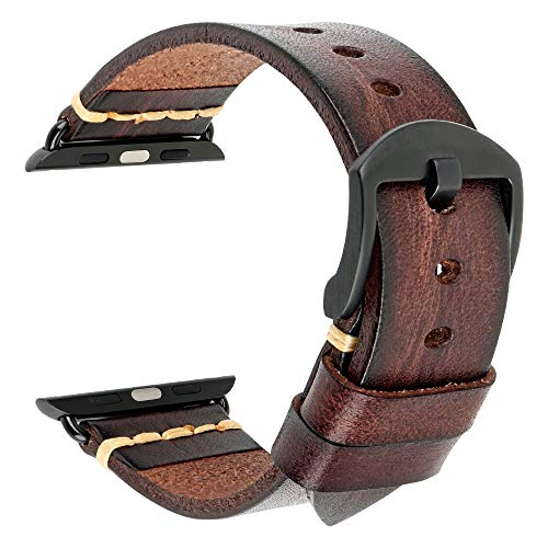REZERO Correas de reloj inteligente compatibles con Apple Watch, correas de reloj de cuero curtido vegetal, correas de reloj de repuesto para iWatch Series 10/9/8/SE, 38/40/41/42/44/45/46/49 mm, para