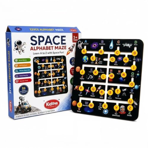 Image of Royals Hub Space Alphabet Maze Board Game for Kids 3+ Years | A to Z Letter Learning Matching Educational Toy | Montessori Activity Board with Space Theme | Screen-Free Preschool Learning Toy for Kids