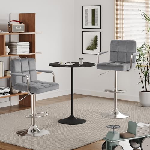 Furmax Set de 2 Butacos con Apoyabrazos Modernos de Terciopelo Giratorios y Ajustables con Base y Asiento Grandes en Color Gris miniatura 7