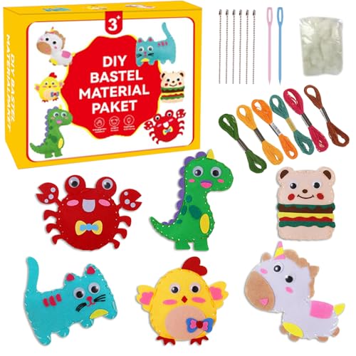 Juego de costura DIY para niños, juego de costura con formas de animales, juego de manualidades para niños y principiantes, paquete de costura de fieltro, para niñas, costura, manualidades creativas