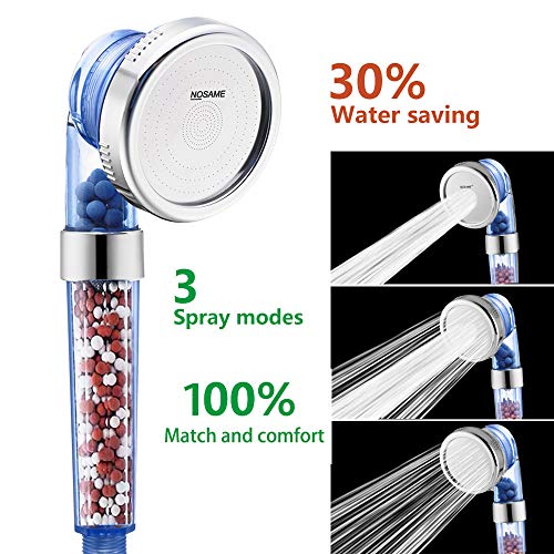 Regadera manual Nosame con filtro, alta presión y ahorro de agua, 3 modos (lluvia, masaje, chorro), caudal 1.6 GPM para piel y cabello secos, diseño moderno miniatura 2