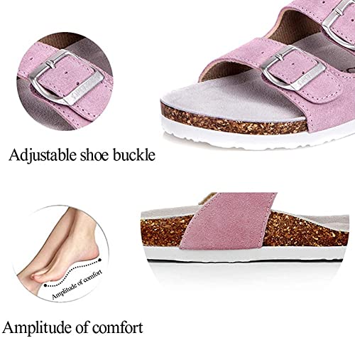 Asifn Women Men Slide Cork Sandal Flat Adjustable Strap Buckle Slip on Casual Open Toe Shoes Suede Summer3