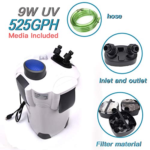 Polar Aurora Free Media 4-Stage External Canister Filter with 9-watt Light, 525 GPH with Free Media