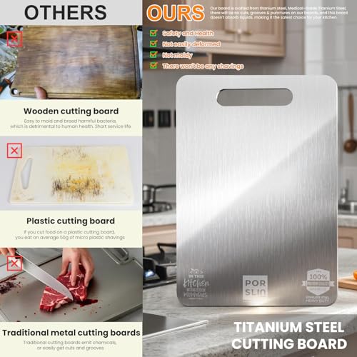 Image of Porslin by Phillip Stainless Steel Chopping Board Large, Chopping Board Steel Vegetable Cutting Board Steel for Kitchen Use SS Chopper Board Metal Cutter Board Large Size 36cm X 25cm Premium Rust-free