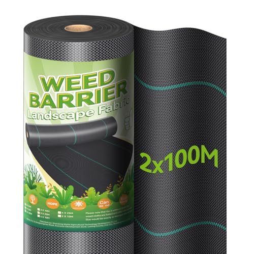 iropro Toile de Paillage 2m x 100m Geotextile,de Paillage Bache Geotextile Toile Anti Mauvaises Herbes Tissu Perméable à l'eau, 90GMS Résiste Rayons UV,Anti...