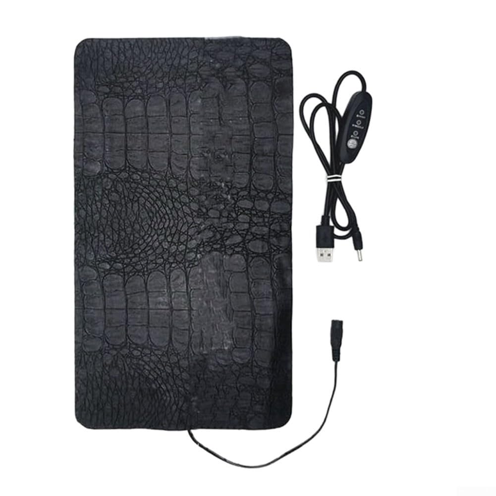 USB Pet Heating Pad with Adjustable Temperature Control 25-50°C, Soft PU Leather Warming Mat for Reptiles Amphibians Small Animals, 5V 7.5W/8.5W Under Tank or Breeding Box Use, Black 2(L)