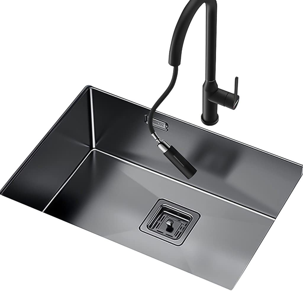 Lavello da Cucina, con Rubinetto, Lavello Quadrato, Lavello da Bar in Acciaio Inox Spazzolato, Installazione A Incasso O Sottotop, Facile da Pulire/Nero ~ A/50 * 43 Cm