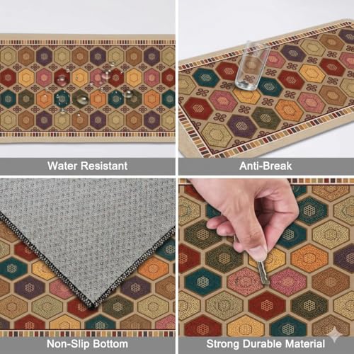 Image of Kitchen Anti Slip Mat for Floor, Waterproof Washable Kitchen Mats, Non Slip Kitchen Floor Mats for Home, Soft Mats for Kitchen, Kitchen Mats for Floor Anti Slip (HEXAGONE-Ethnic)