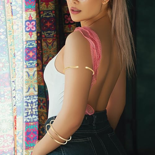 COLOYAN 6PCS Gold Arm Cuff Upper Arm Cuff Bracelets for Women Open Upper Arm Cuff Bangle Adjustable Armband Set Jewelry 6