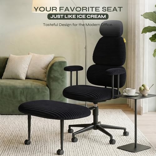Image of Pinmoco ADHD Cross Legged Office Chair, 3-Zone Back Support, Wide Seat | Ultra-soft plush seat with armrests. Extra-wide for cross-legged & ADHD sitting. 3-zone support: neck, mid-back & lumbar.