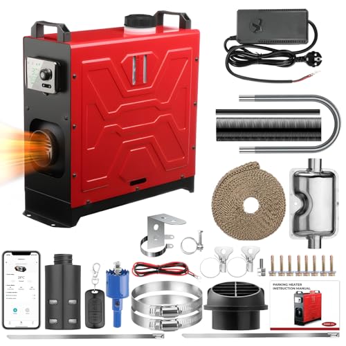 GEARLASSO 8KW Diesel Standheizung, 12V/24V Luft Dieselheizung mit APP & Fernbedienung, All in One Lufterhitzer mit Schalldämpfer für Auto Wohnmobil RV Boote LKW KFZ mit LCD-Anzeige